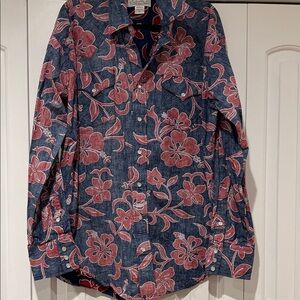 Cowboy gang western hawaiin Men's Floral Button-Down Shirt - Red and‎ Blue XL